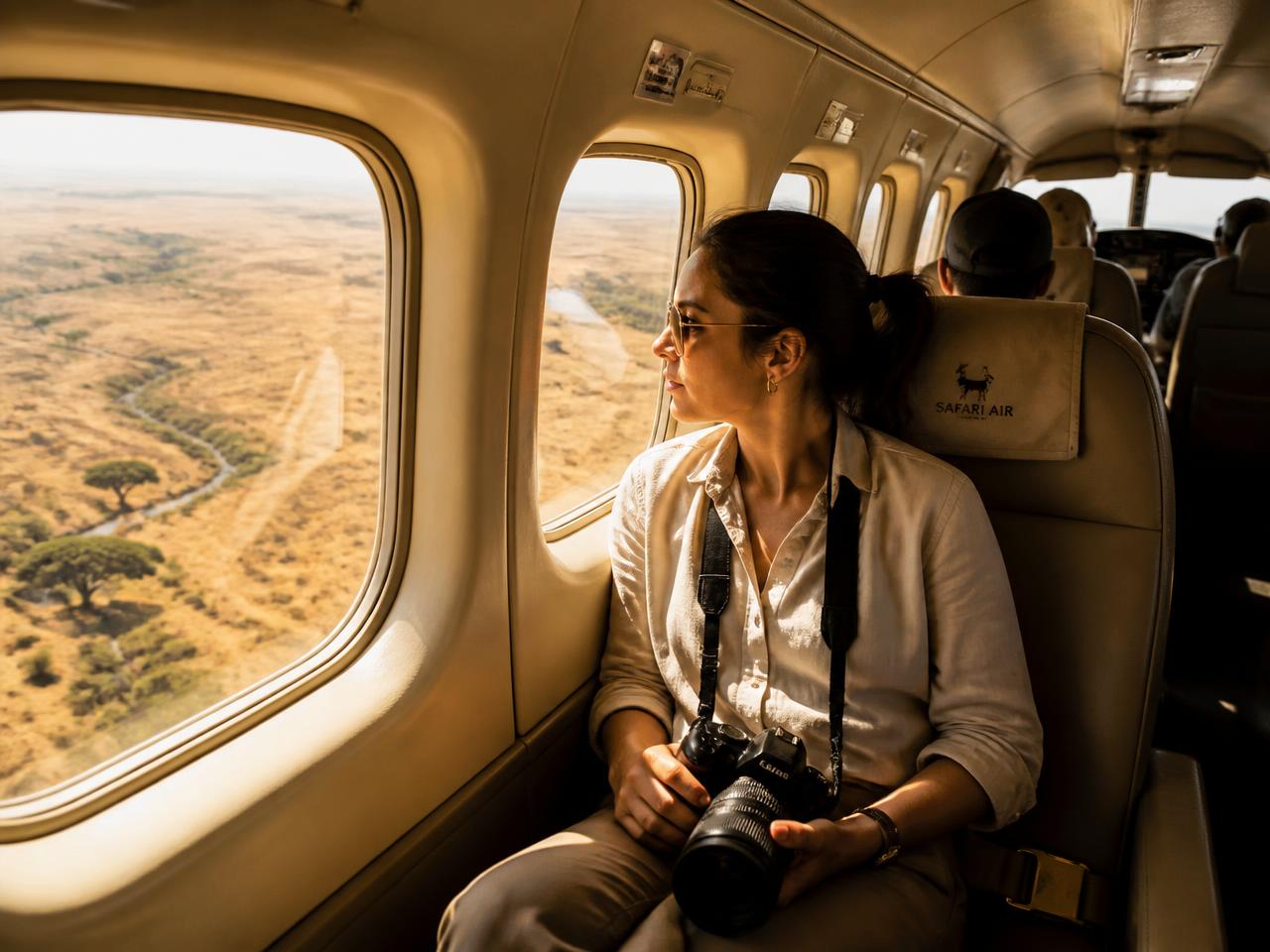 Passenger enjoying the view from an AirKenya Express cabin window